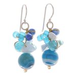 Quartz beaded dangle earrings, 'Lovely Blend in Blue' - Blue Quartz and Glass Bead Dangle Earrings from Thailand