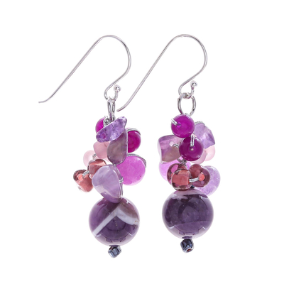 Silver plated earrings oriental chic stone purple amethyst
