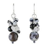 Quartz and onyx dangle earrings, 'Lovely Blend in Black' - Quartz and Onyx Dangle Earrings from Thailand