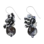 Quartz and onyx dangle earrings, 'Lovely Blend in Black' - Quartz and Onyx Dangle Earrings from Thailand