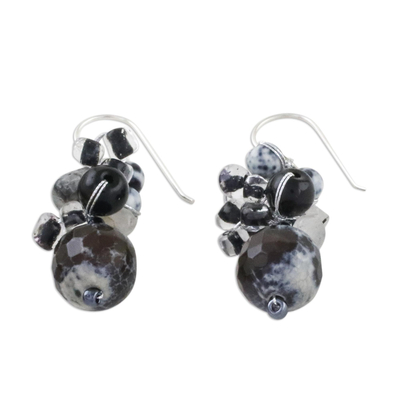 Quartz and onyx dangle earrings, 'Lovely Blend in Black' - Quartz and Onyx Dangle Earrings from Thailand