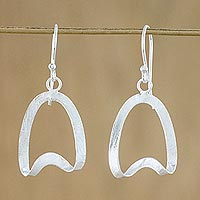 Sterling silver dangle earrings, 'Twisted Ovals' - Thai Brushed Satin Finish Sterling Silver Dangle Earrings