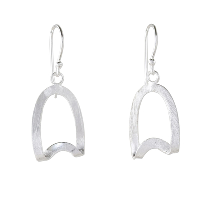 Sterling silver dangle earrings, 'Twisted Ovals' - Thai Brushed Satin Finish Sterling Silver Dangle Earrings