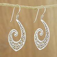 Sterling silver dangle earrings, 'Spiraling Charm'