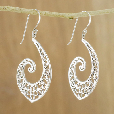 Sterling silver dangle earrings, 'Spiraling Charm' - Thai Sterling Silver Spiral Shaped Dangle Earrings