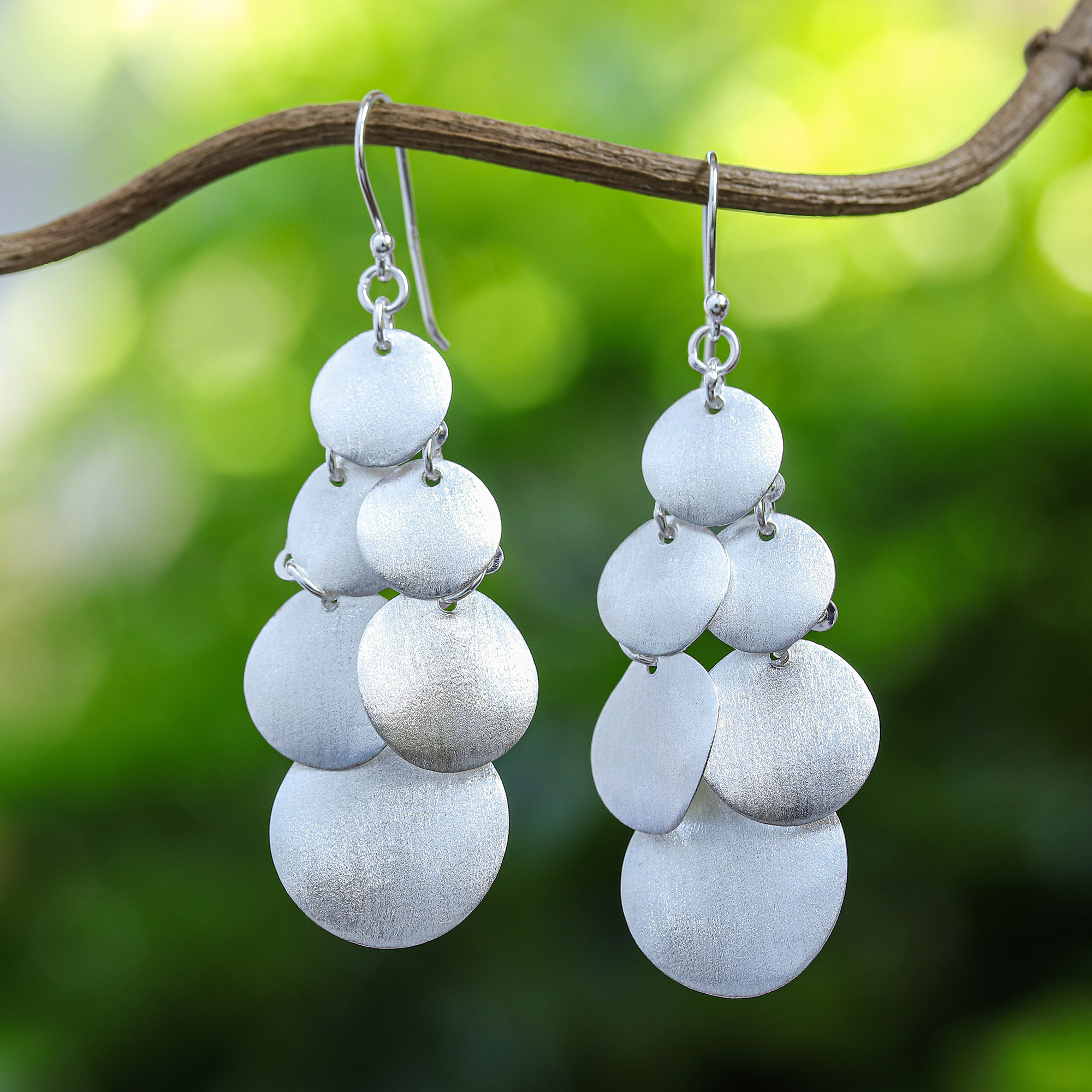 Sterling Silver Dangle Multi Circle Textured Earrings