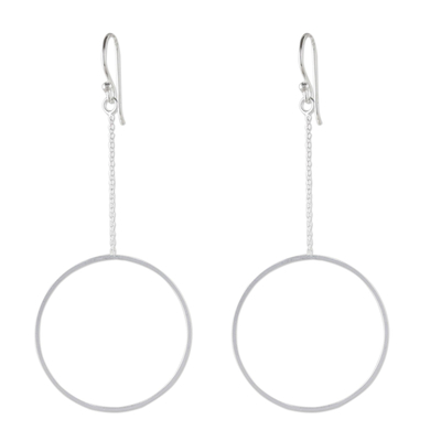 Sterling silver dangle earrings, 'Breezy Circle' - Thai Matte Finish Sterling Silver Circle Dangle Earrings