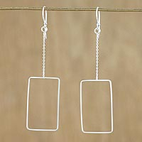 Sterling silver dangle earrings, 'Breezy Rectangle' - Sterling Silver Rectangular Dangle Earrings from Thailand