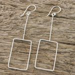 Sterling silver dangle earrings, 'Breezy Rectangle' - Sterling Silver Rectangular Dangle Earrings from Thailand