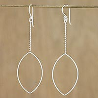 Sterling silver dangle earrings, 'Breezy Oval' - Thai Artisan Crafted Sterling Silver Oval Dangle Earrings