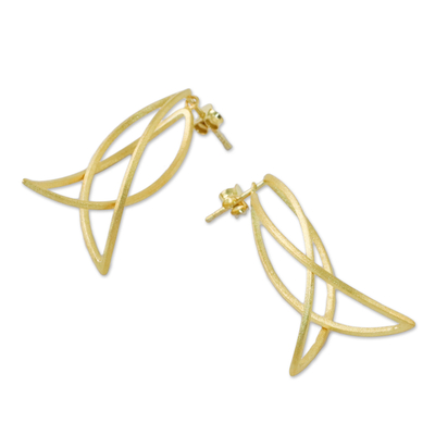 Gold-plated sterling silver drop earrings, 'Golden Lotus Petals' - Thai Petal Shaped Gold Plated Sterling Silver Drop Earrings