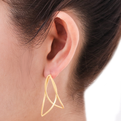 Gold-plated sterling silver drop earrings, 'Golden Lotus Petals' - Thai Petal Shaped Gold Plated Sterling Silver Drop Earrings