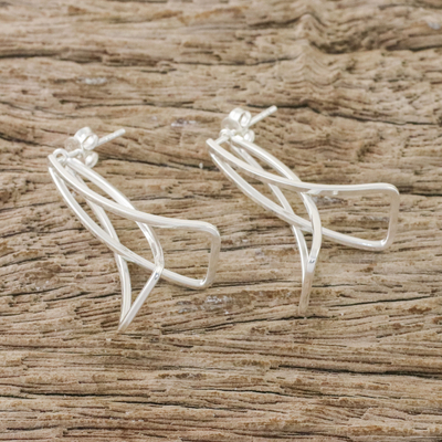 Sterling silver drop earrings, 'Intertwined Petals' - Sterling Silver Double Petal Drop Earrings from Thailand