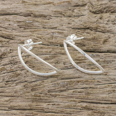 Sterling silver drop earrings, 'Resplendent Lotus Petals' - Thai Sterling Silver Lotus Flower Motif Drop Earrings