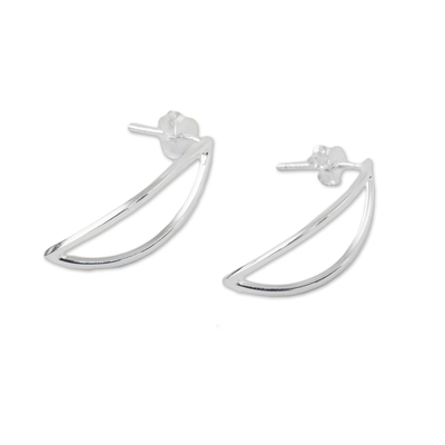 Sterling silver drop earrings, 'Resplendent Lotus Petals' - Thai Sterling Silver Lotus Flower Motif Drop Earrings