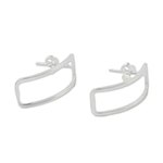 Sterling silver drop earrings, 'Heavenly Rectangles' - Thai Sterling Silver Rectangular Outline Drop Earrings