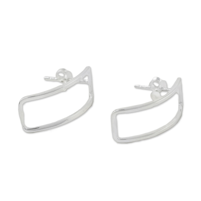 Sterling silver drop earrings, 'Heavenly Rectangles' - Thai Sterling Silver Rectangular Outline Drop Earrings