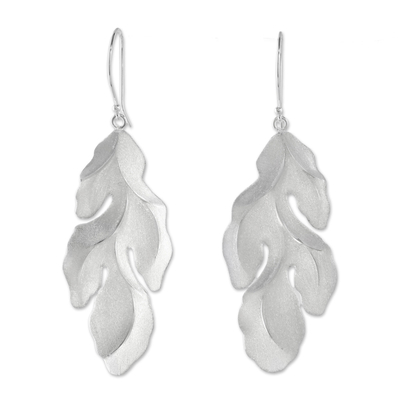 Sterling silver dangle earrings, 'Fronds' - Thai Sterling Silver Dangle Earrings with Leaf Design