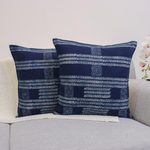 Cotton batik cushion covers, 'Indigo Dreams' (pair) - Hand Crafted Blue Batik Square Cushion Covers (Pair)