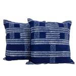 Cotton batik cushion covers, 'Indigo Dreams' (pair) - Hand Crafted Blue Batik Square Cushion Covers (Pair)
