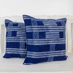 Cotton batik cushion covers, 'Indigo Dreams' (pair) - Hand Crafted Blue Batik Square Cushion Covers (Pair)