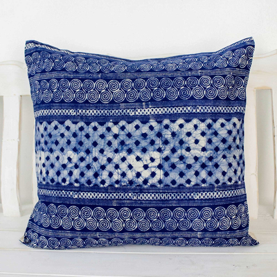 Cotton batik cushion cover, Square Modern Indigo