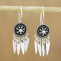 Sterling silver chandelier earrings, 'La Na Wheels' - Circular Sterling Silver Chandelier Earrings from Thailand