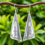 Silver dangle earrings, 'Exotic Triangles' - Triangular Karen Silver Dangle Earrings from Thailand