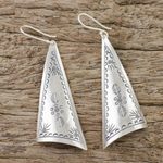 Silver dangle earrings, 'Exotic Triangles' - Triangular Karen Silver Dangle Earrings from Thailand