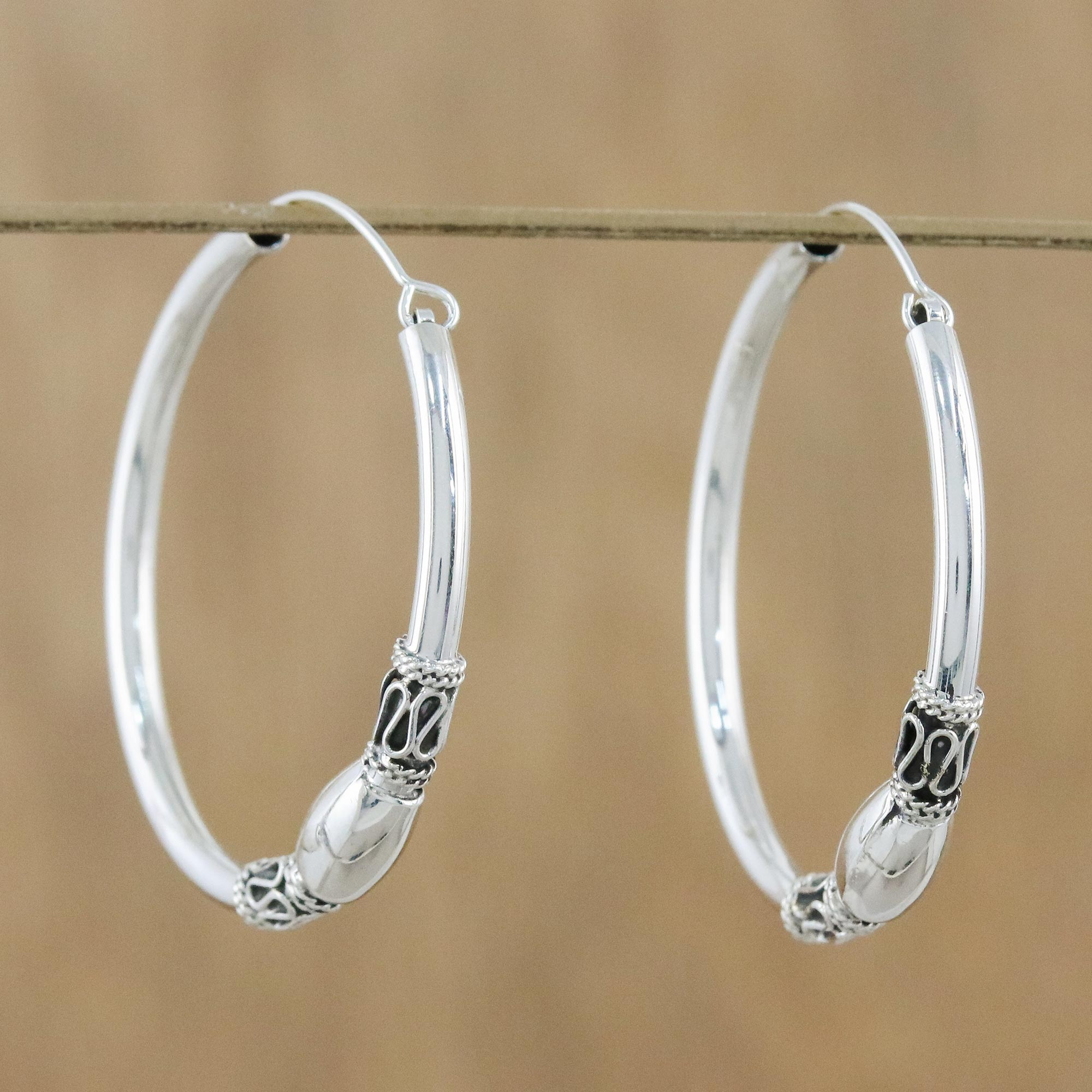 Gleaming Sterling Silver Hoop Earrings from Thailand - Cool