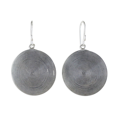 Pendientes colgantes de plata de ley - Pendientes circulares de plata esterlina con espiral oscura de Tailandia
