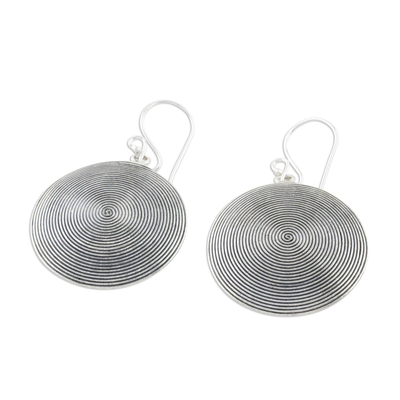 Sterling silver dangle earrings, 'Dark Spiral Circles' - Dark Spiral Circular Sterling Silver Earrings from Thailand