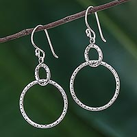 Sterling silver dangle earrings, 'Dotted Links'