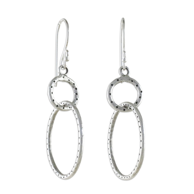 Sterling silver dangle earrings, 'Dotted Links' - Handcrafted Sterling Silver Dangle Earrings from Thailand