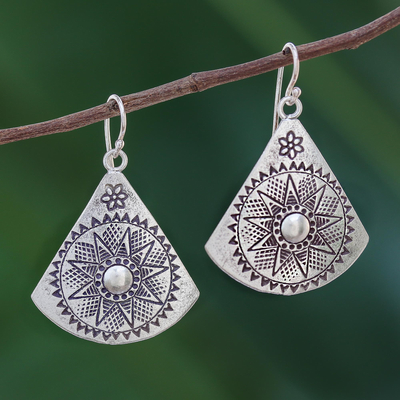 Sterling silver dangle earrings, 'Starry Fans' - Fan-Shaped Sterling Silver Dangle Earrings from Thailand