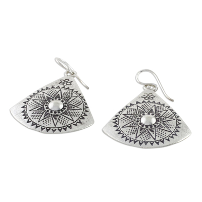 Sterling silver dangle earrings, 'Starry Fans' - Fan-Shaped Sterling Silver Dangle Earrings from Thailand