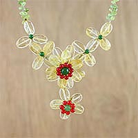 Multi-gemstone pendant necklace, 'Infinity Flower' - Citrine Peridot and Quartz Pendant Necklace from Thailand