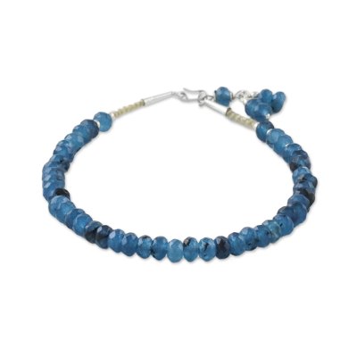Quartz beaded bracelet, 'Endless Summer Blue' - Handmade Faceted Quartz Bracelet 950 Silver Clasp Thailand
