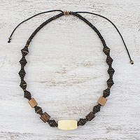 Wood and coconut shell beaded necklace, 'Thai Woodland' - Wood and Coconut Shell Beaded Necklace from Thailand