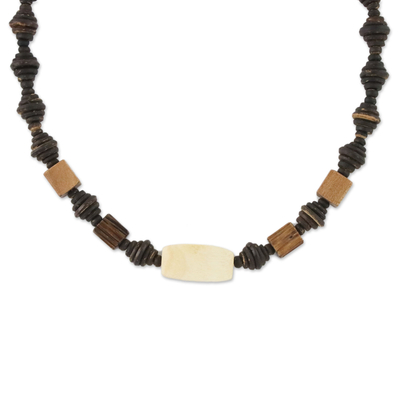 Wood and coconut shell beaded necklace, 'Thai Woodland' - Wood and Coconut Shell Beaded Necklace from Thailand