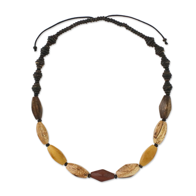 Wood and Coconut Shell Long Necklace from Thailand