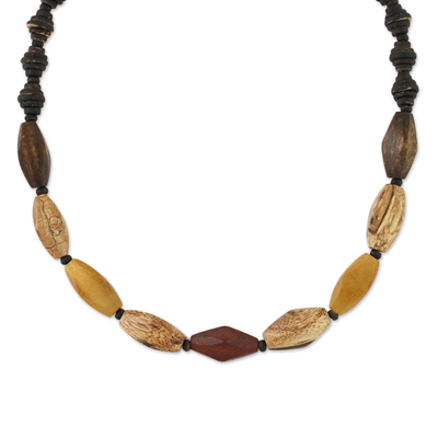 Halskette aus Holz- und Kokosnussschalenperlen - Lange Halskette aus Holz und Kokosnussschalen aus Thailand