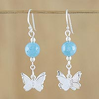 Chalcedony dangle earrings, 'Butterfly Paradise' - Chalcedony and Sterling Silver Butterfly Dangle Earrings