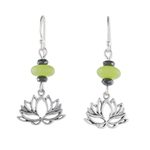 Agate and hematite dangle earrings, 'Lotus Gleam' - Handmade Agate and Hematite Lotus Dangle Earrings