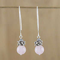 Rose quartz dangle earrings, 'Spring Rose'