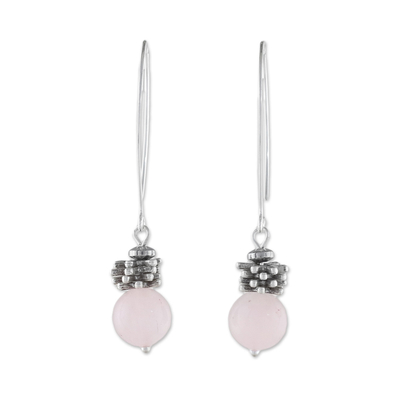Rose quartz dangle earrings, 'Spring Rose' - Handcrafted Rose Quartz and Karen Silver Dangle Earrings