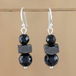 Onyx and hematite dangle earrings, 'Style by Night' - Onyx and Hematite Dangle Earrings from Thailand