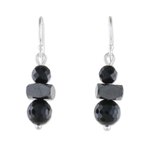 Onyx and hematite dangle earrings, 'Style by Night' - Onyx and Hematite Dangle Earrings from Thailand