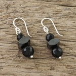Onyx and hematite dangle earrings, 'Style by Night' - Onyx and Hematite Dangle Earrings from Thailand