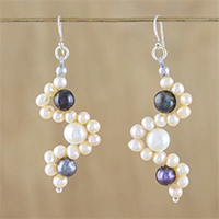 Cultured pearl dangle earrings, 'Dancing Pearls' - Cultured Pearl Beaded Dangle Earrings from Thailand